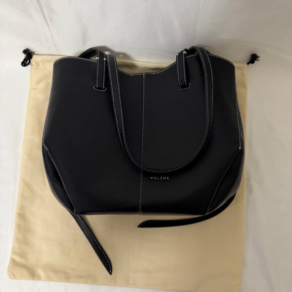 Polene Handbags - polene Cyme Mini Edition Textured Black with Ecru Stitching